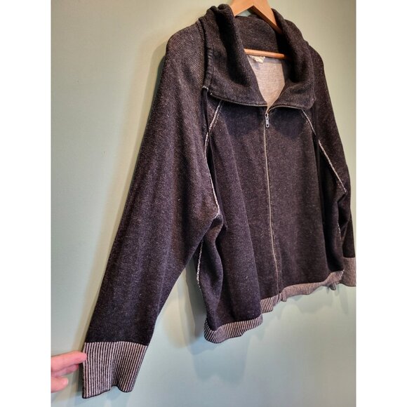 Eileen Fisher Black Knit Organic Cotton Lightweight Oversize Zip-Up Jacket Sz XL - Picture 3 of 7